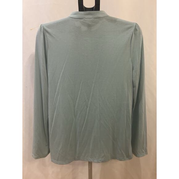 Talbots Blue Ruffle Front Blouse size L - Picture 2 of 3